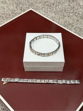Y2K Italian Stainless Steel Charm Link Bracelet set Silver with Multiple Charms